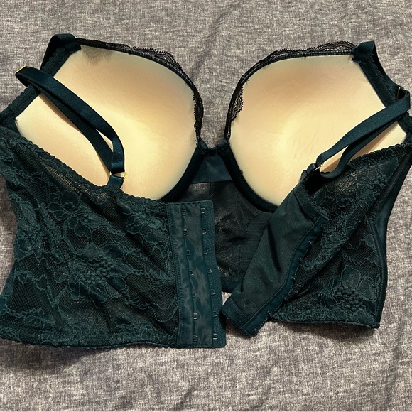 Victoria’s Secret corset bra. Dark emerald green with black accent. 38C. - Picture 2 of 3